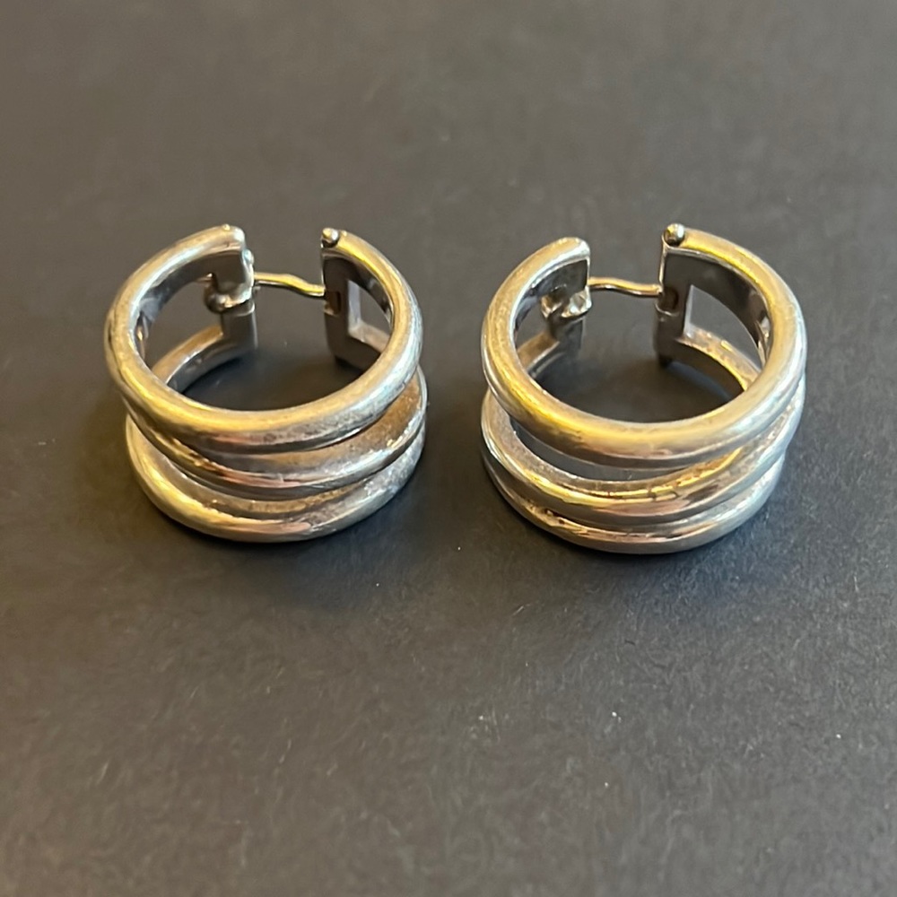 Tiffany & Co Sterling Silver Diagonal Hoop Earrings (AUTHENTIC)